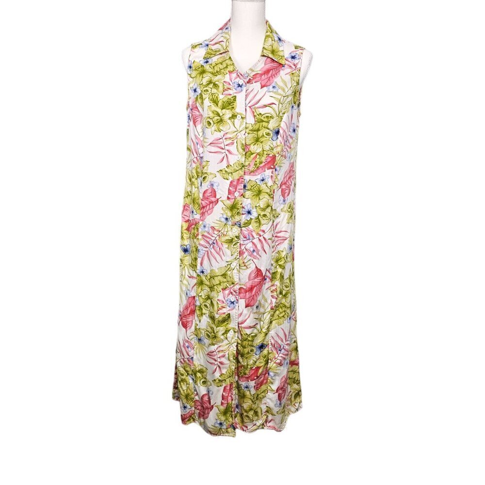 Jaclyn Smith Vintage Sleeveless Button Front Floral Midi Dress
